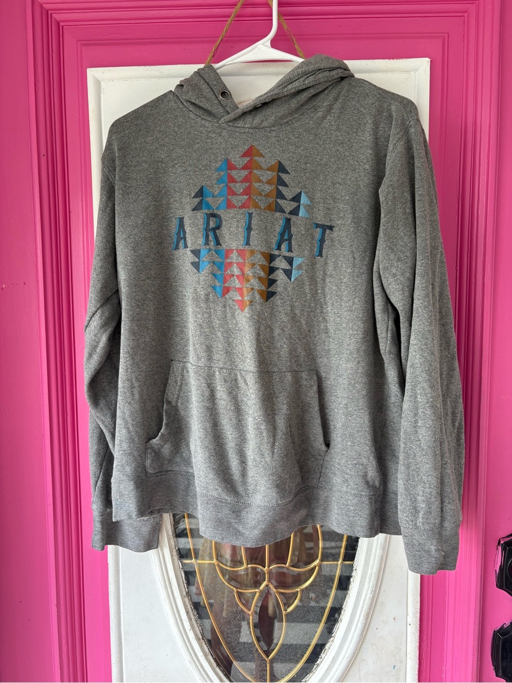 Ariat Gray Sweater with Blue, Red, Gold Geometric Print